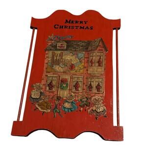 Merry Christmas Mice VTG Mounted on Wood Lacquered Holiday MCM Home Decor READ